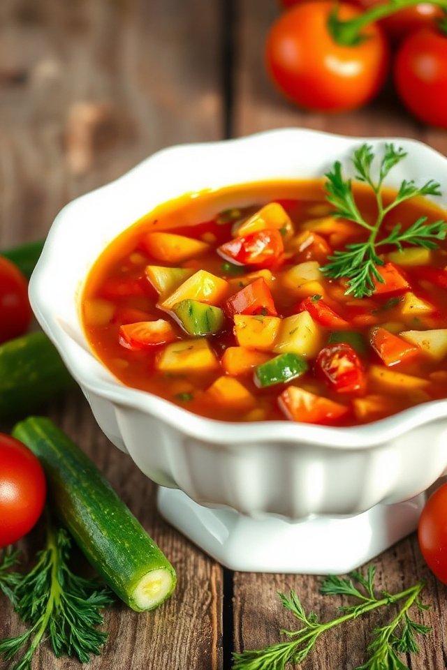 chunky vegetable gazpacho preparation