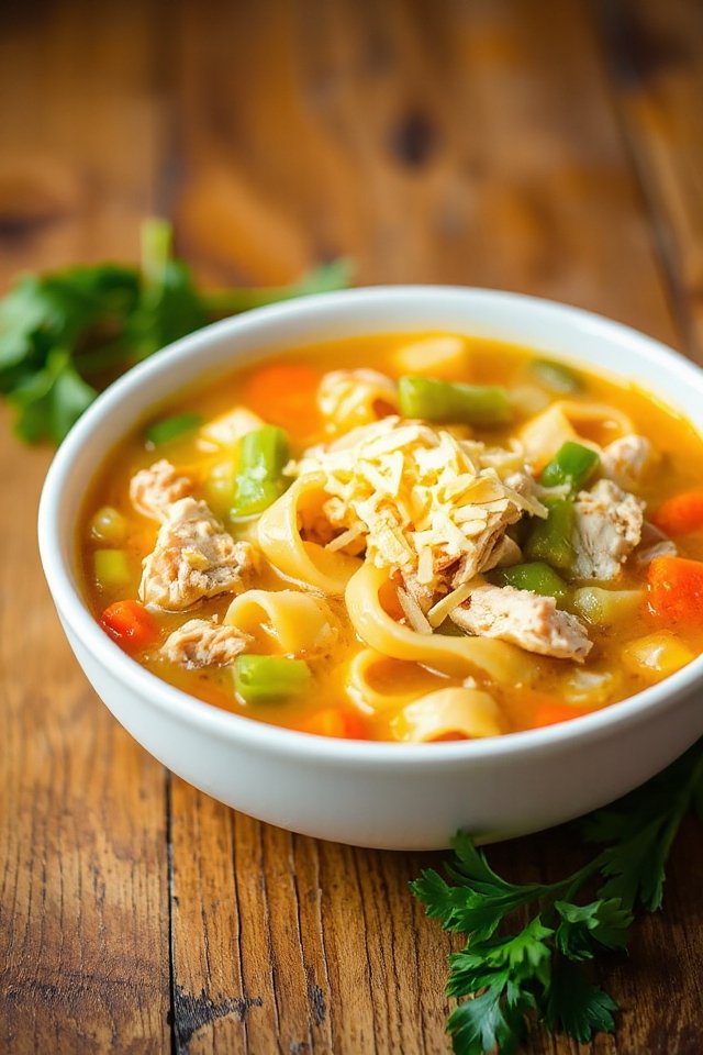 cozy monterey jack chicken noodle soup