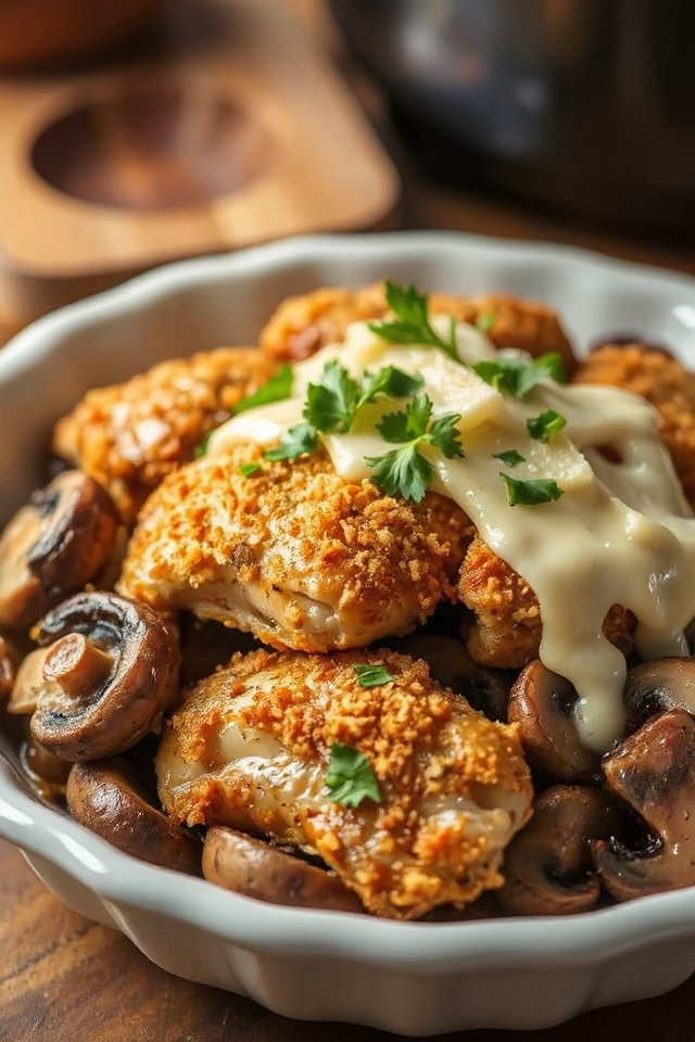 crispy mushroom loaded chicken delight