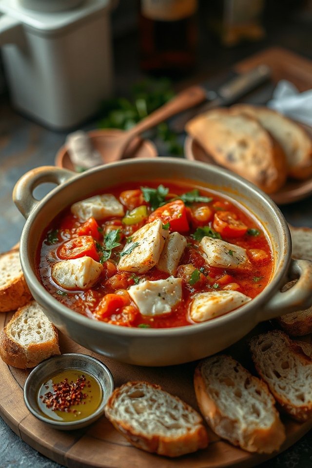 garlicky fish stew preparation