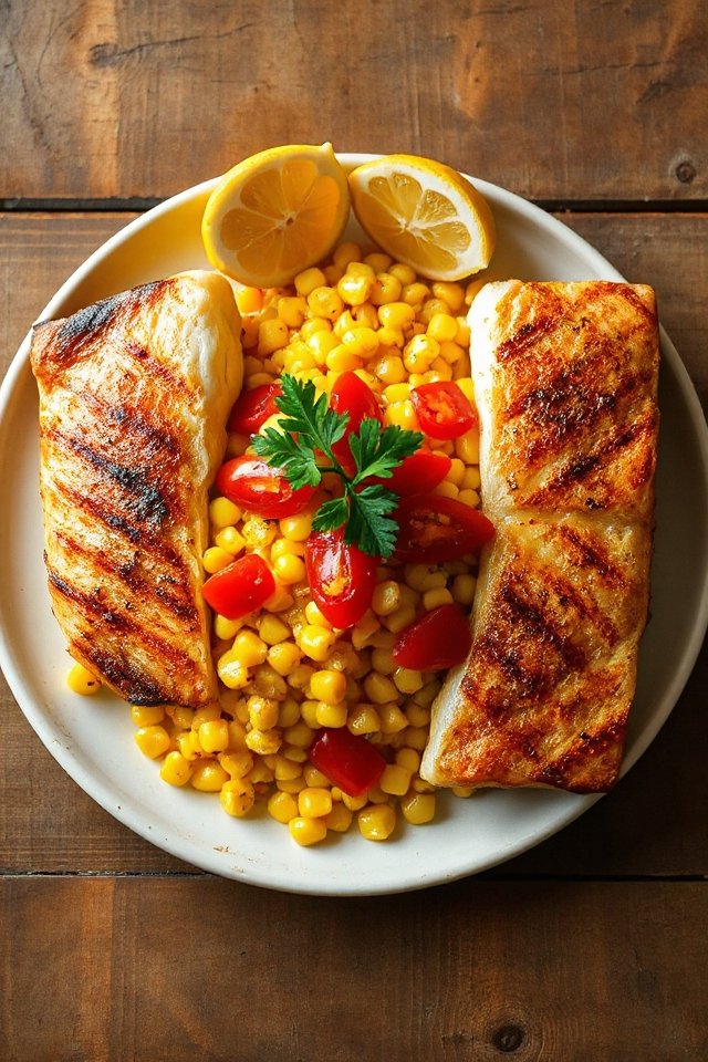 grilled halibut with corn