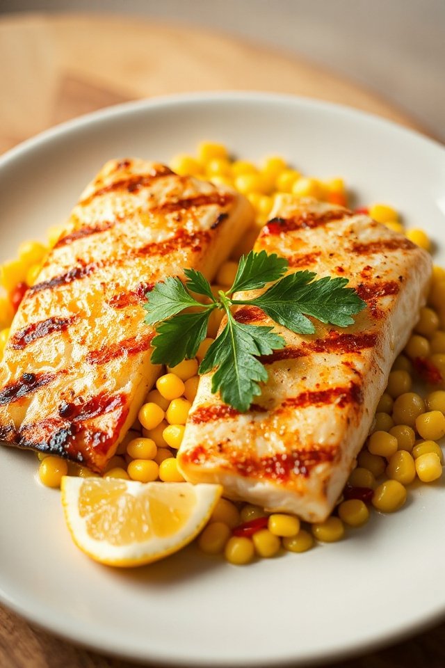 grilled halibut with corn