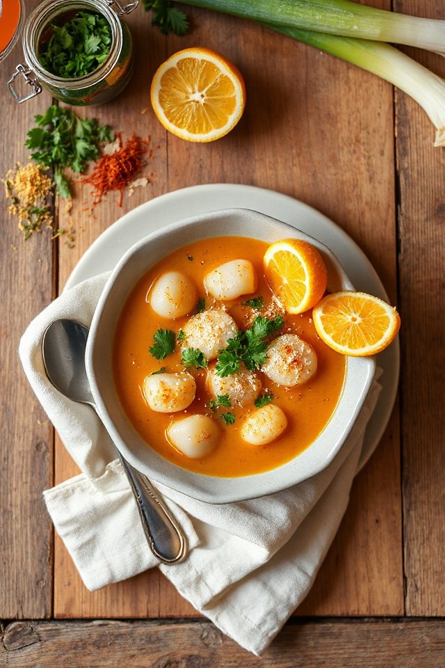 saffron infused scallop soup recipe