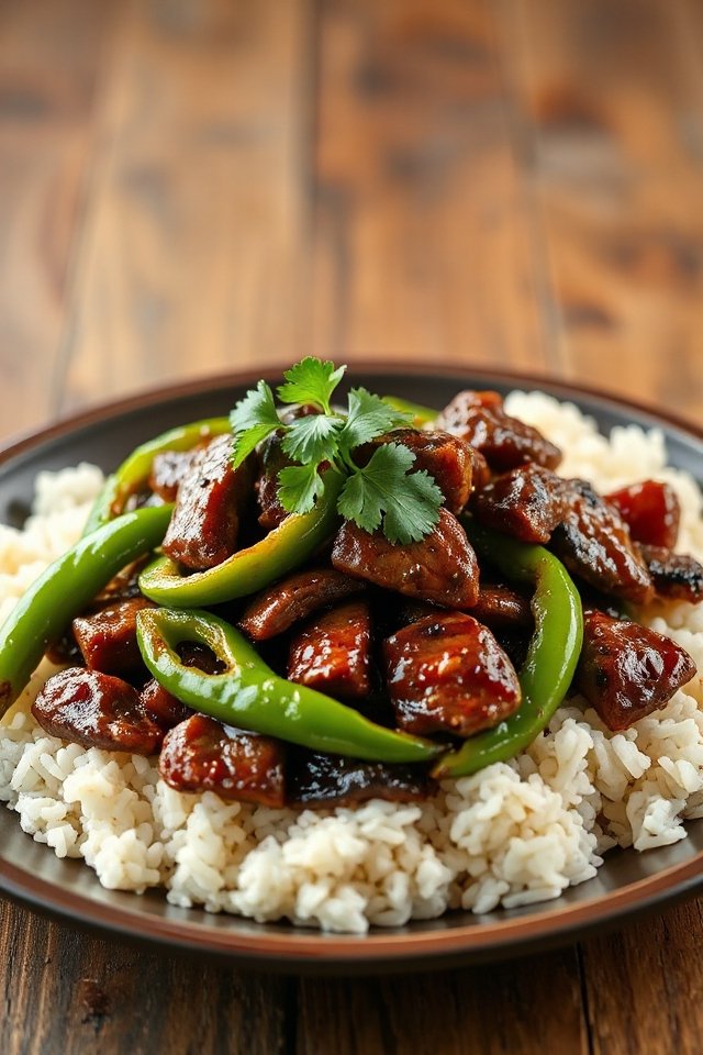 thickened sauce over rice